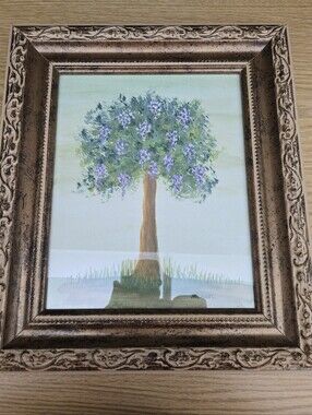 Original Framed Watercolor Blossoming Tree Artist Signed "Michael" 11x13"